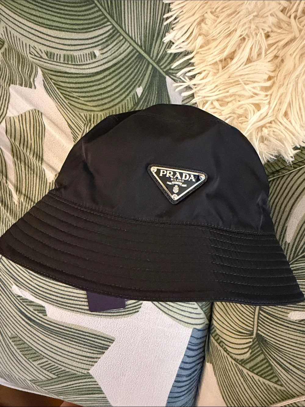 Prada Black Re-Nylon Logo Bucket Hat